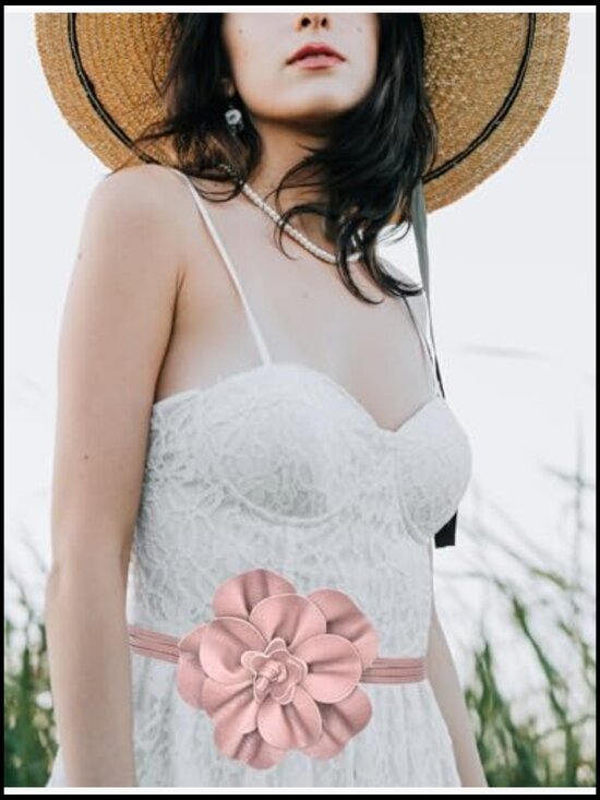 Faux Leather Flower Waist Chain Belt Adjustable Tie Closure Bridal Party main image 4